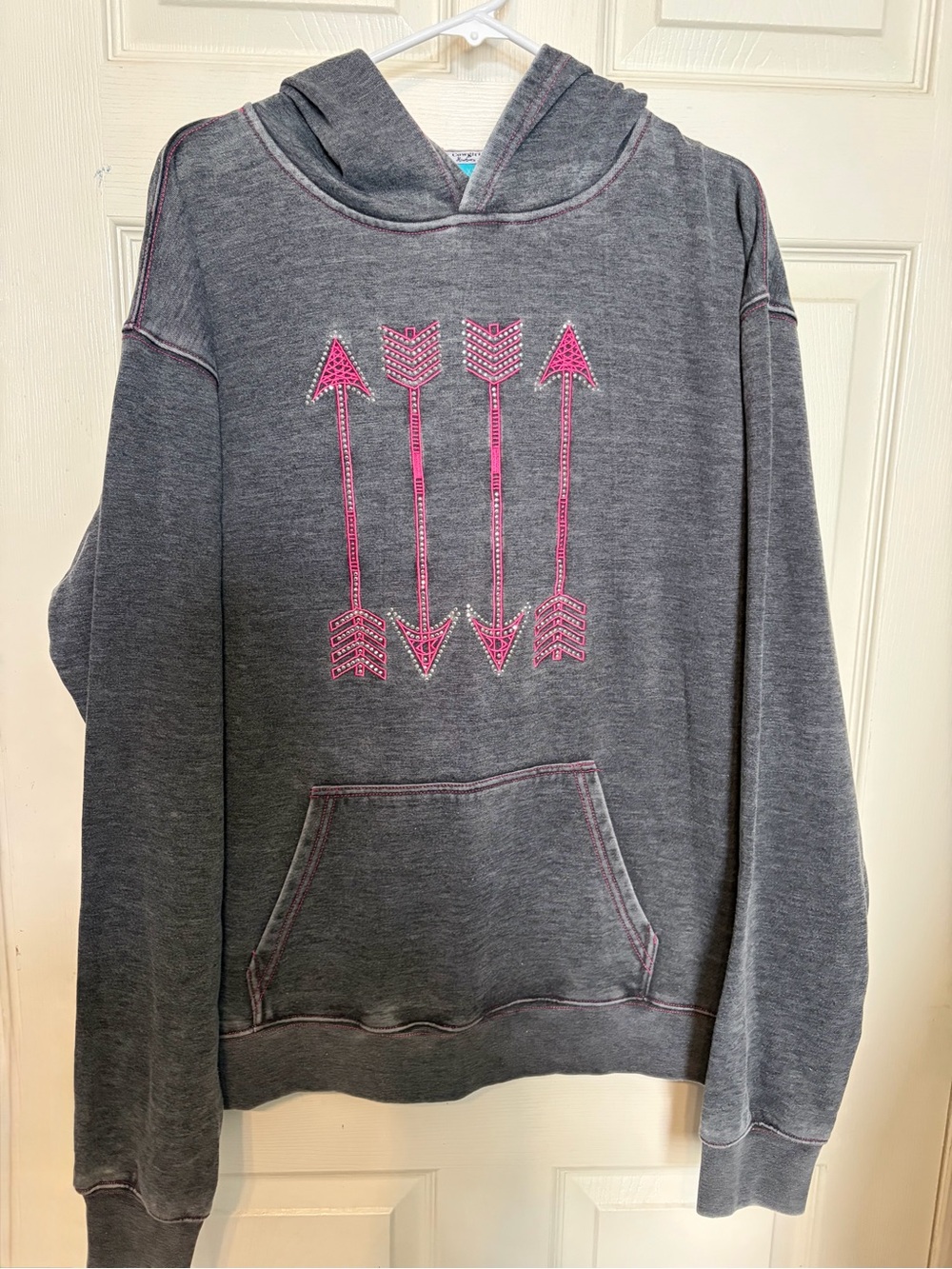 NWOT Gray Hoodie with Pink Arrow Graphic - Women's Sweatshirt - Picture 4 of 5